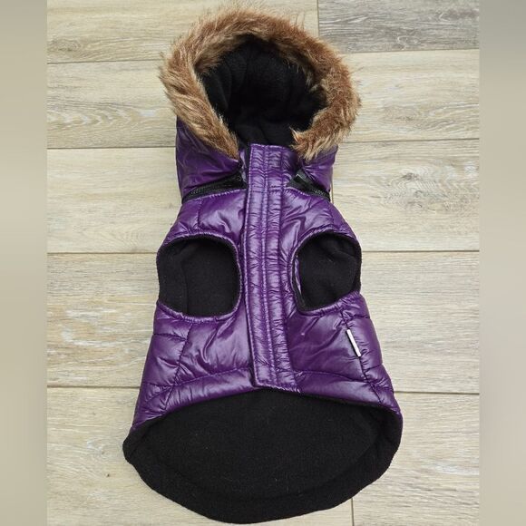 Fou Fou Doggie Puffer Vest Jacket with removable zipper hood , velcro closure M - Picture 1 of 15